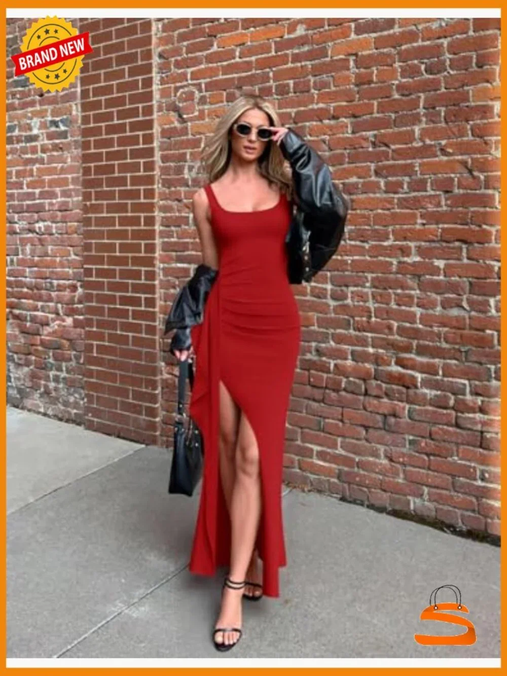 Sleeveless Square Neck High Slit Bodycon Maxi Dress - Picture 5 of 7